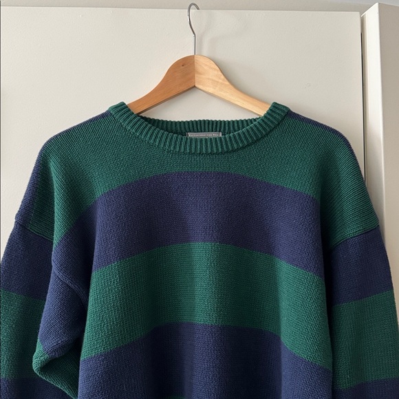 Vintage 100% Cotton Rugby Stripe Crewneck Sweater in Blue and Green size M